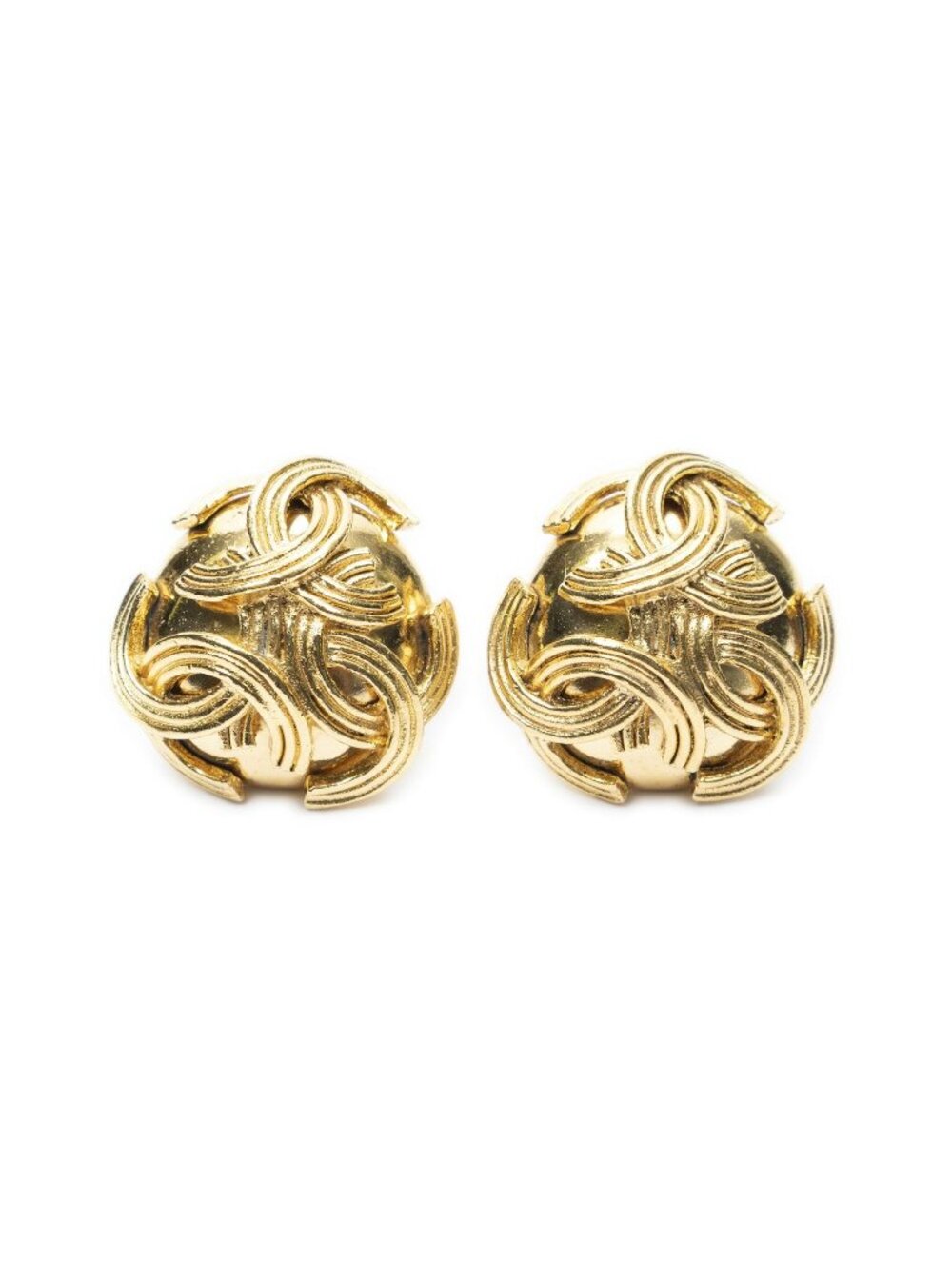 Chanel CC Triple Logo Clip-On Earrings Gold Plated